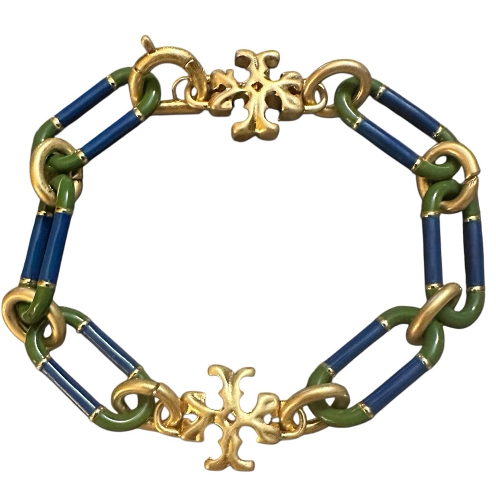 NEW Auth. Tory Burch Roxanne Gold and Blue/Green Bracelet with Tag